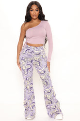 Too Groovy Swirl Print Flare Jeans - Purple/combo